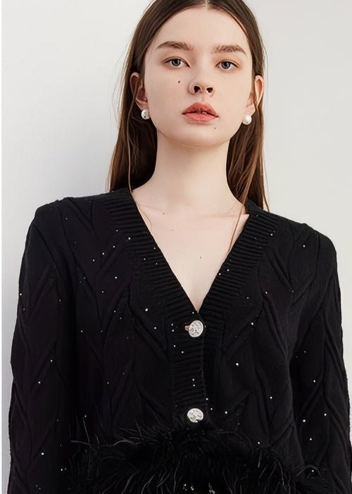 Fur - Trimmed Cable Knit Cardigan - Vera Lumina