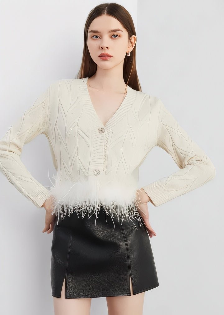 Fur - Trimmed Cable Knit Cardigan - Vera Lumina