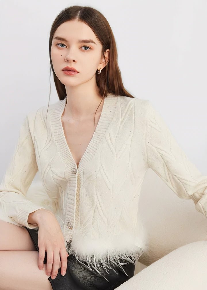 Fur - Trimmed Cable Knit Cardigan - Vera Lumina