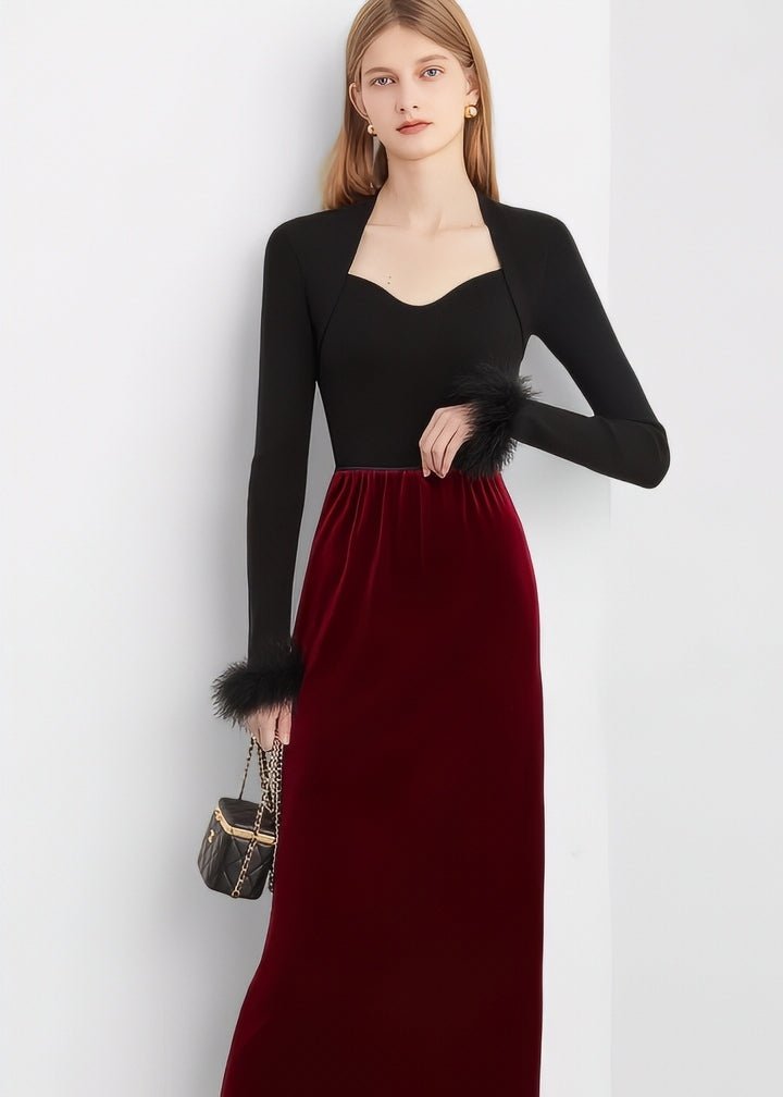 Fur - Trimmed Heart Neck Ribbed Knit Top - Vera Lumina