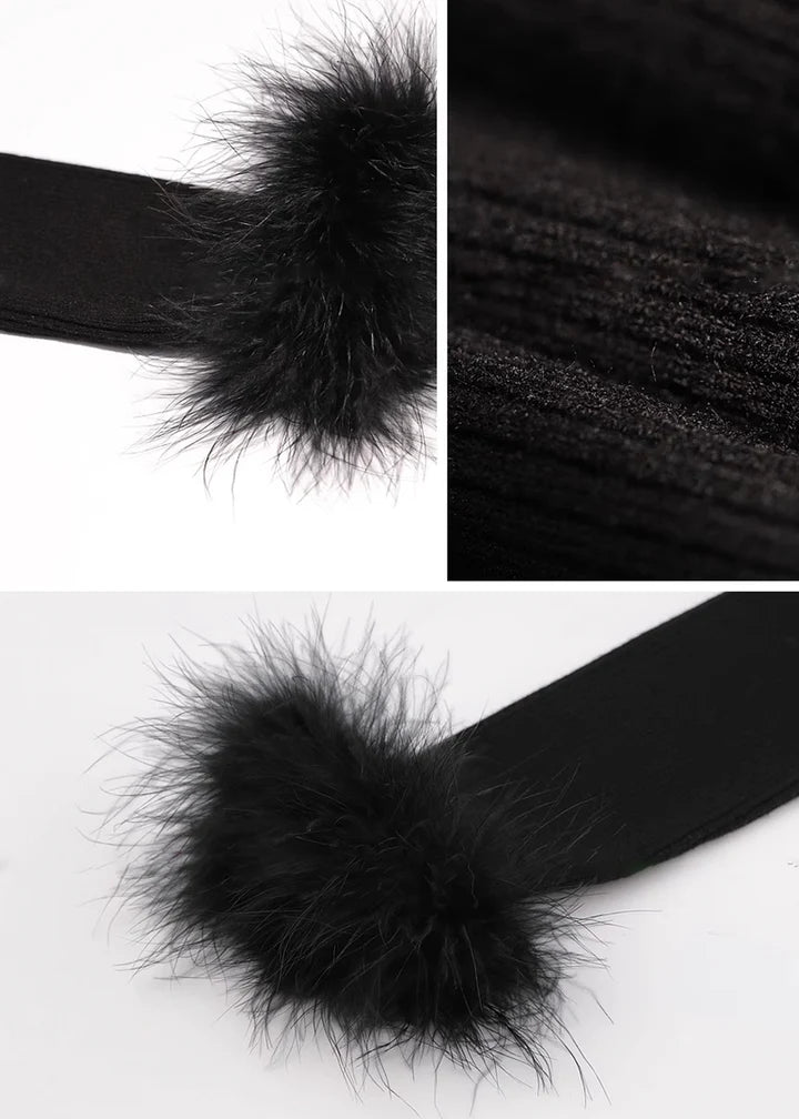 Fur - Trimmed Heart Neck Ribbed Knit Top - Vera Lumina