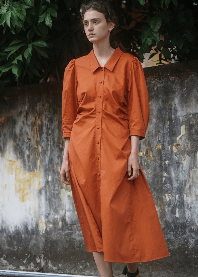 GATHERED FRONT BUTTON DRESS - Vera Lumina