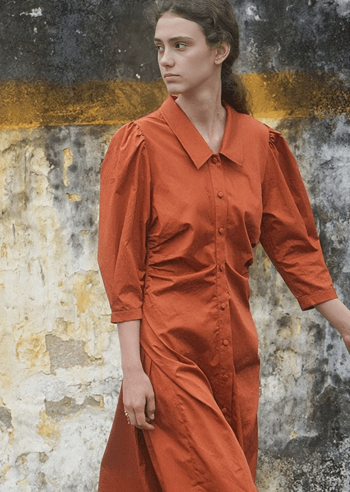 GATHERED FRONT BUTTON DRESS - Vera Lumina