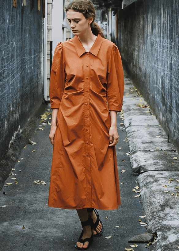 GATHERED FRONT BUTTON DRESS - Vera Lumina