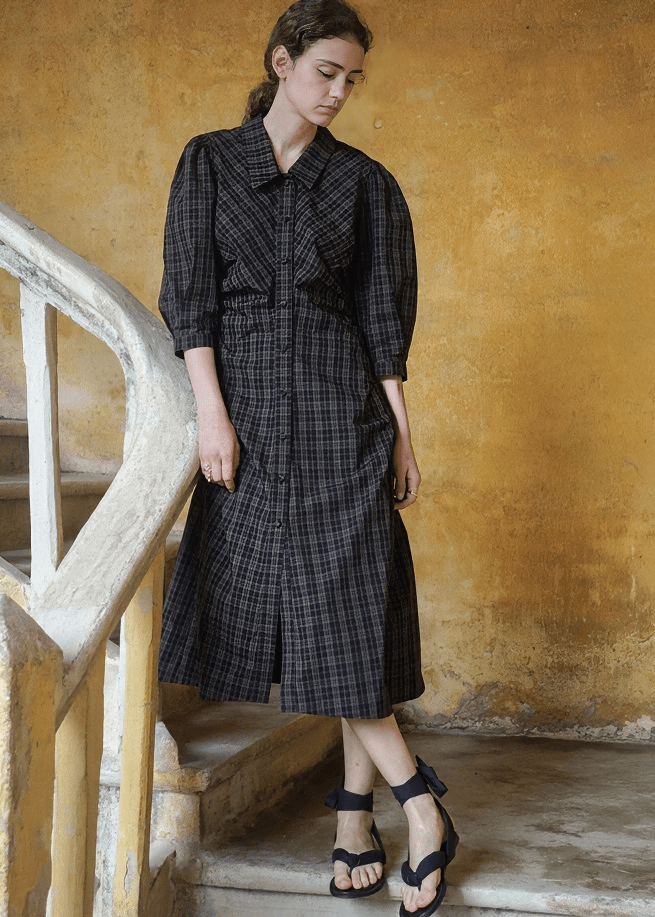 GATHERED FRONT BUTTON DRESS - Vera Lumina