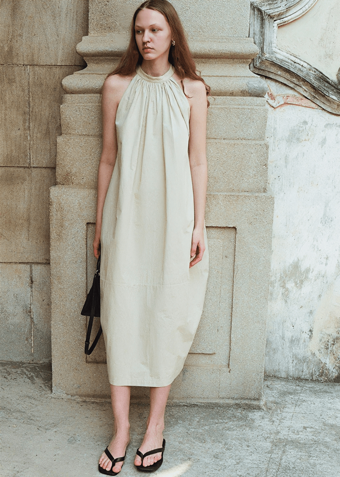 GATHERED HALTER MIDI DRESS - Vera Lumina