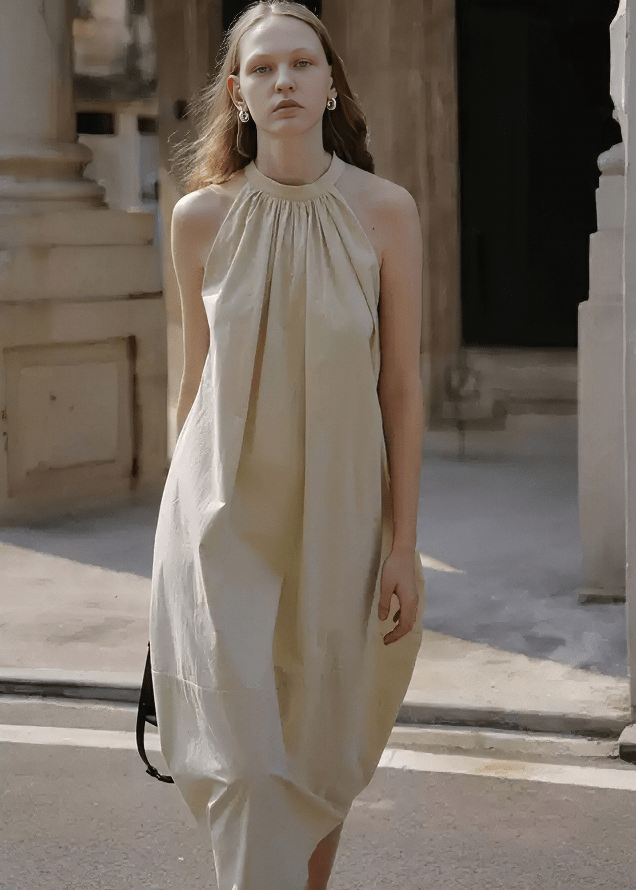 GATHERED HALTER MIDI DRESS - Vera Lumina