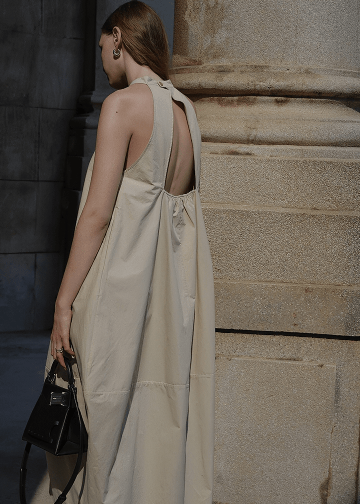 GATHERED HALTER MIDI DRESS - Vera Lumina