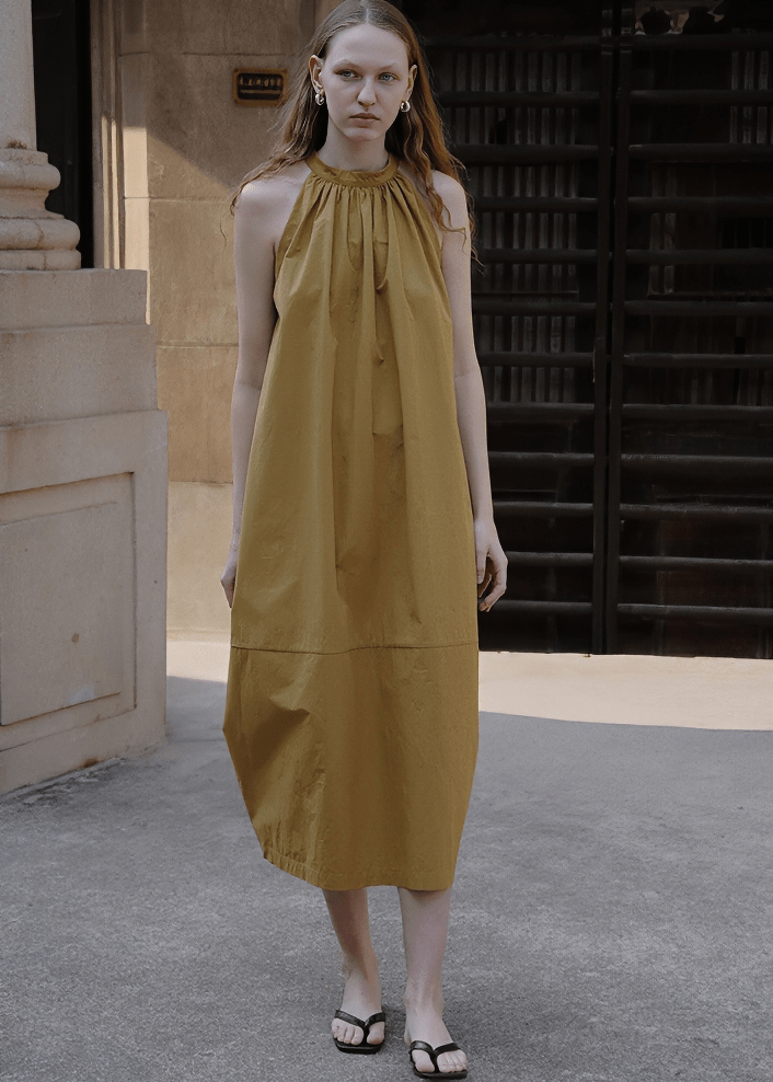 GATHERED HALTER MIDI DRESS - Vera Lumina