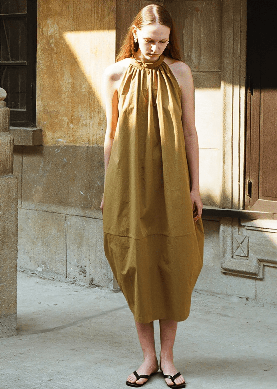 GATHERED HALTER MIDI DRESS - Vera Lumina