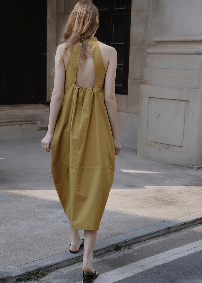 GATHERED HALTER MIDI DRESS - Vera Lumina