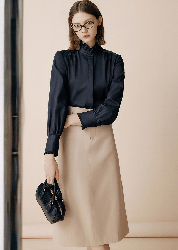 GATHERED MOCK NECK BLOUSE - Vera Lumina