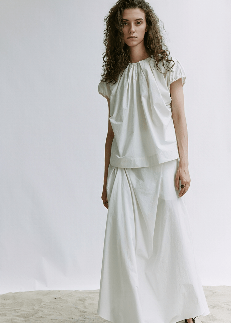 GATHERED NECKLINE CAP SLEEVE TOP - Vera Lumina