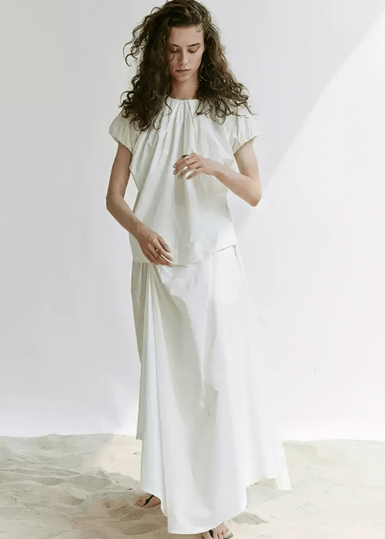 GATHERED NECKLINE CAP SLEEVE TOP - Vera Lumina