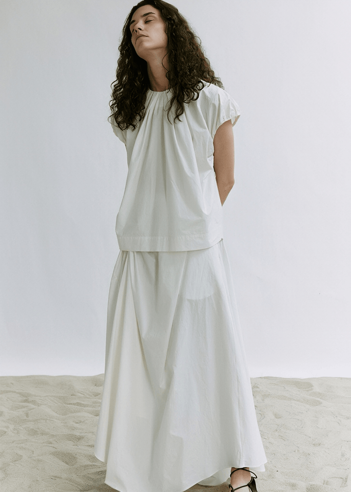 GATHERED NECKLINE CAP SLEEVE TOP - Vera Lumina