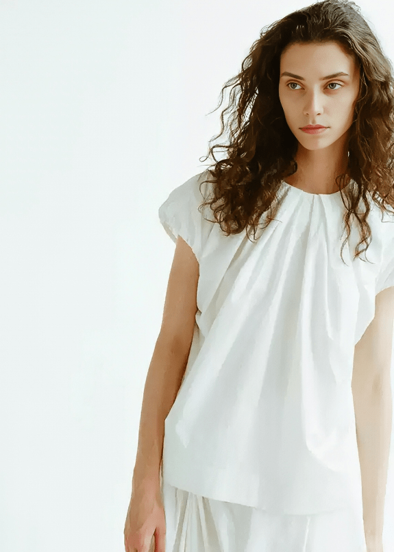 GATHERED NECKLINE CAP SLEEVE TOP - Vera Lumina