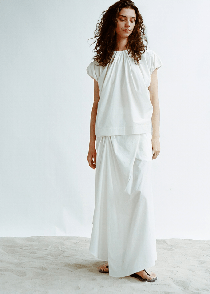 GATHERED NECKLINE CAP SLEEVE TOP - Vera Lumina