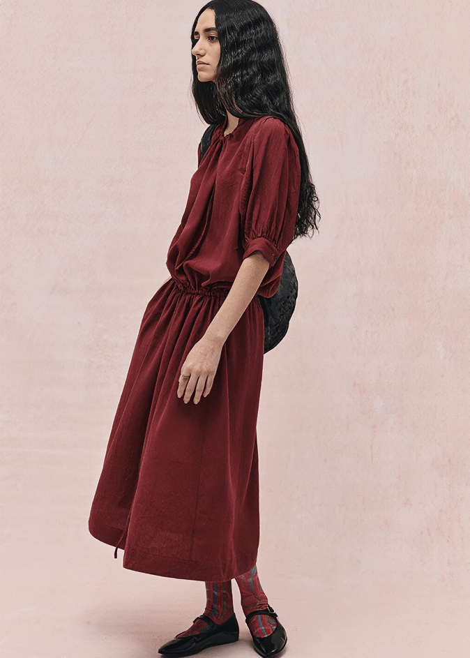 GATHERED WAIST BALLOON SLEEVE MIDI DRESS - Vera Lumina