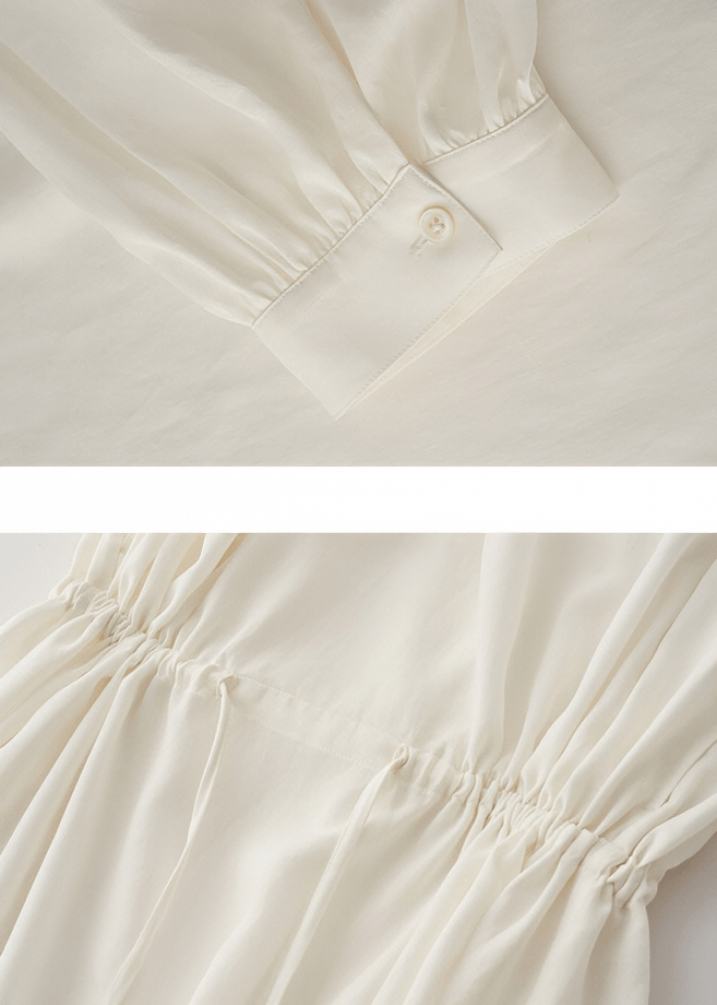 GATHERED WAIST BALLOON SLEEVE MIDI DRESS - Vera Lumina