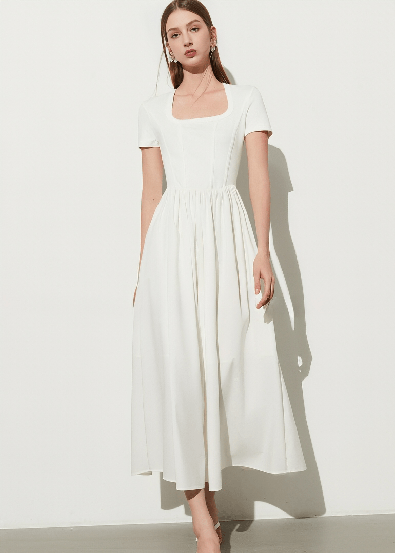 GATHERED WAIST SQUARE DRESS - Vera Lumina