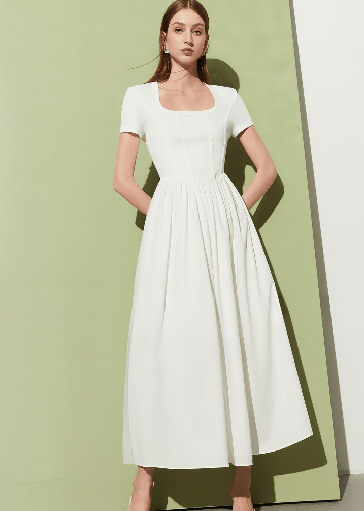 GATHERED WAIST SQUARE DRESS - Vera Lumina