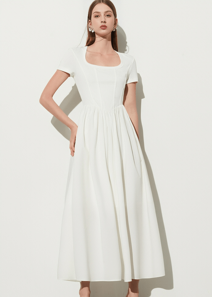 GATHERED WAIST SQUARE DRESS - Vera Lumina