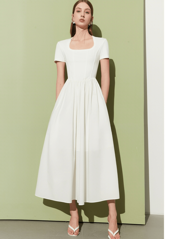 GATHERED WAIST SQUARE DRESS - Vera Lumina