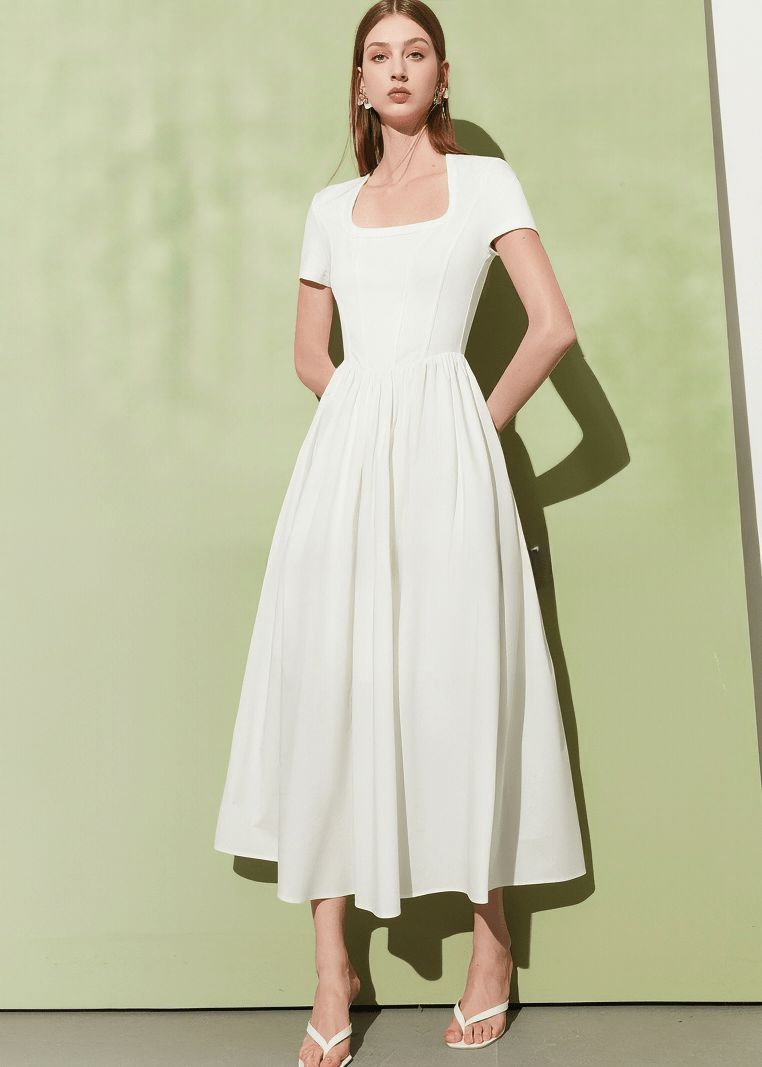 GATHERED WAIST SQUARE DRESS - Vera Lumina