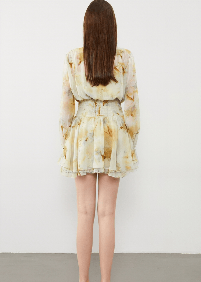 GILDED PUSSY BOW FLUTTER DRESS - Vera Lumina