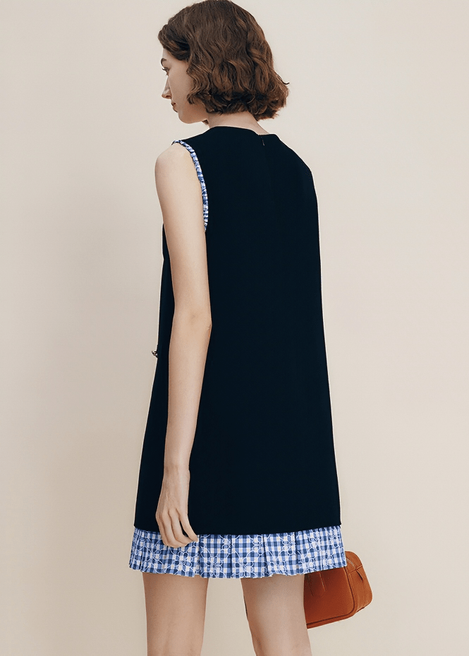 GINGHAM TRIM SLEEVELESS DRESS - Vera Lumina