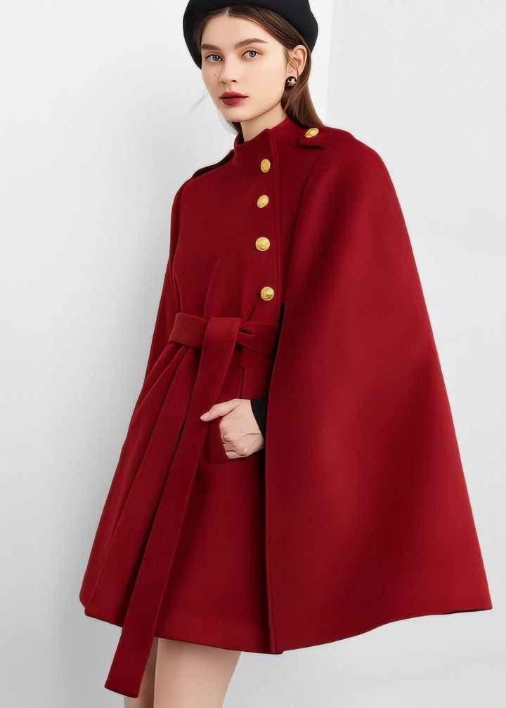 Gold Button Classic Cape Coat - Vera Lumina