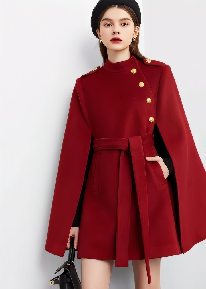 Gold Button Classic Cape Coat - Vera Lumina