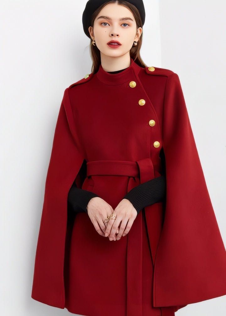 Gold Button Classic Cape Coat - Vera Lumina
