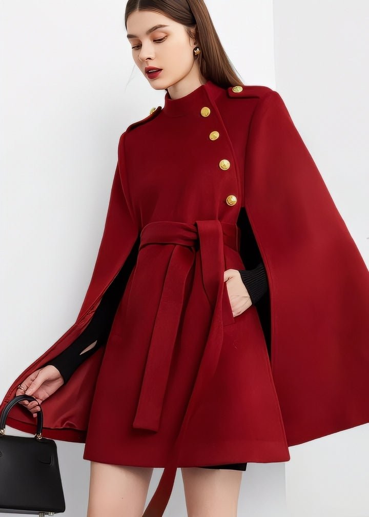 Gold Button Classic Cape Coat - Vera Lumina
