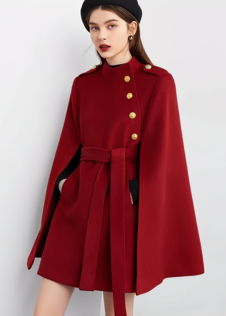 Gold Button Classic Cape Coat - Vera Lumina