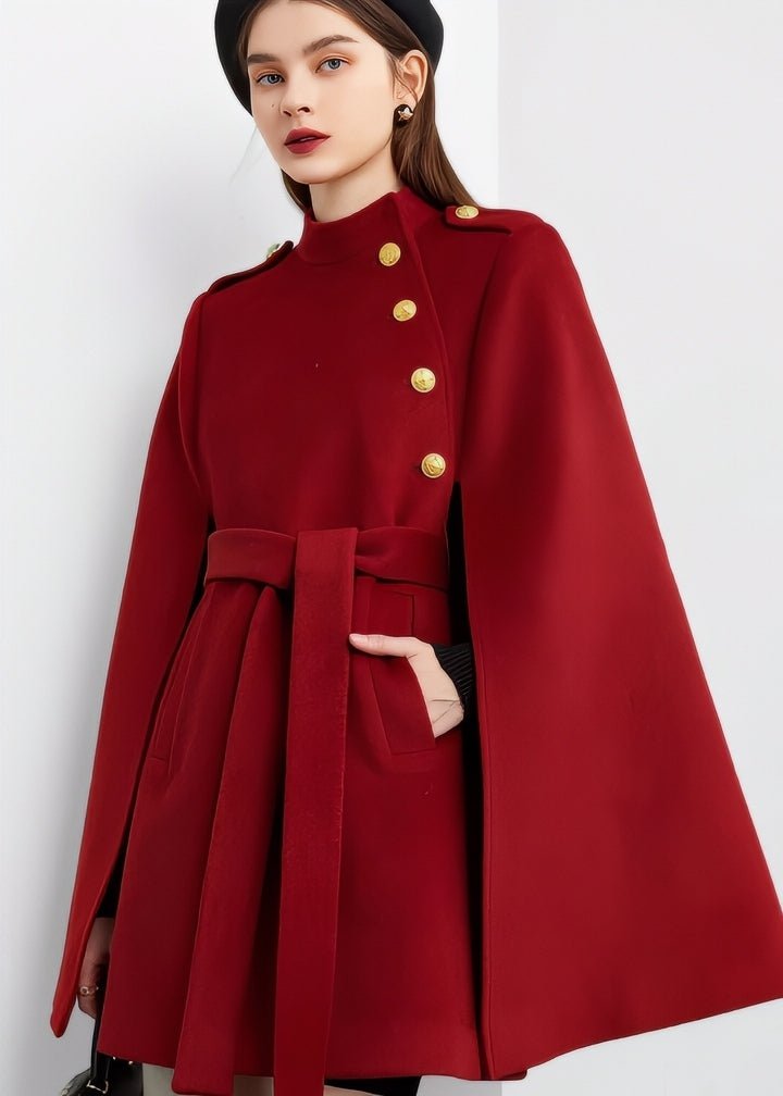 Gold Button Classic Cape Coat - Vera Lumina