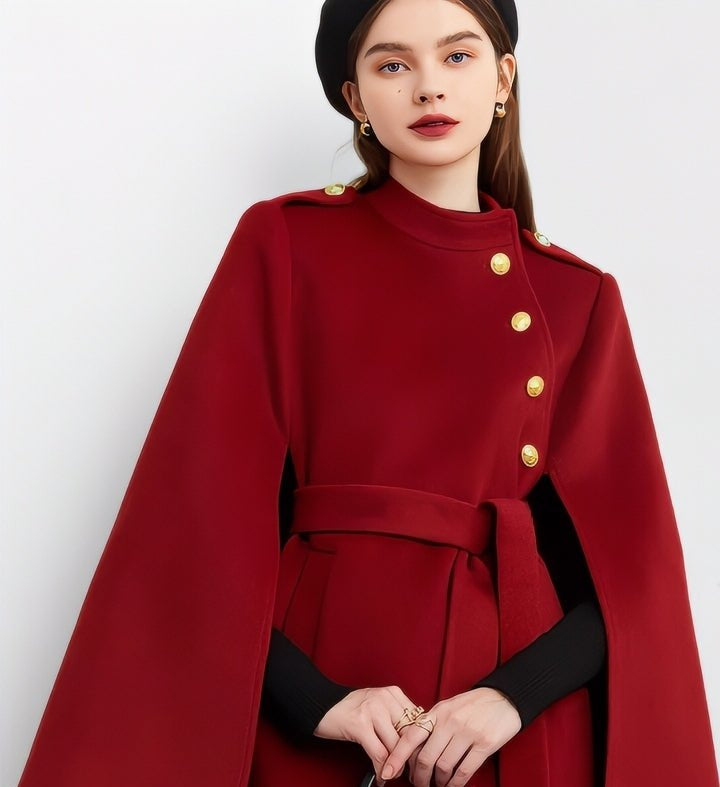 Gold Button Classic Cape Coat - Vera Lumina