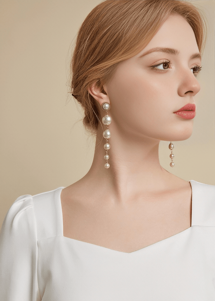 GRANDE CASCADE PEARL PIERCED EARRINGS - Vera Lumina