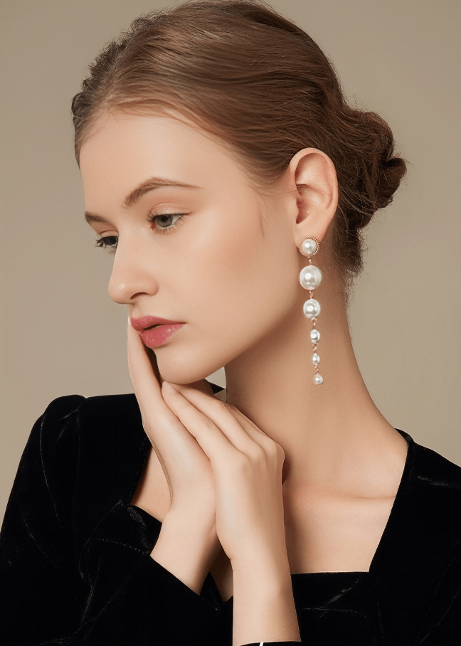 GRANDE CASCADE PEARL PIERCED EARRINGS - Vera Lumina