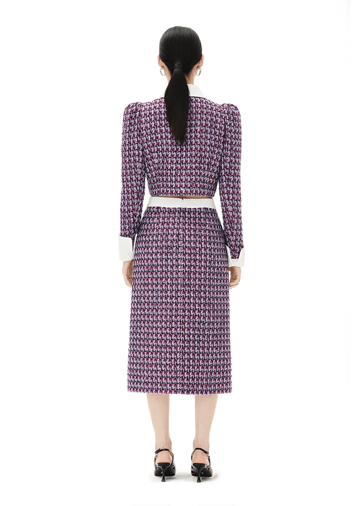 grid plaid tweed pattern jacket skirt - Vera Lumina