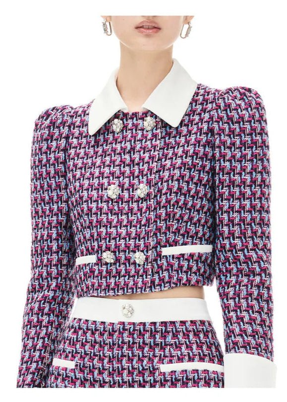 grid plaid tweed pattern jacket skirt - Vera Lumina