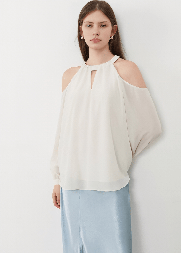 HALTER KEYHOLE COLD SHOULDER BLOUSE - Vera Lumina
