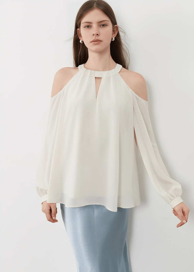 HALTER KEYHOLE COLD SHOULDER BLOUSE - Vera Lumina
