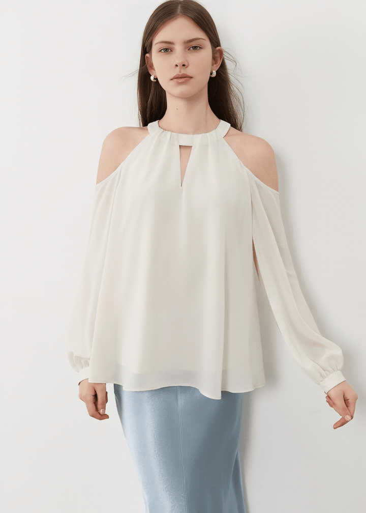 HALTER KEYHOLE COLD SHOULDER BLOUSE - Vera Lumina