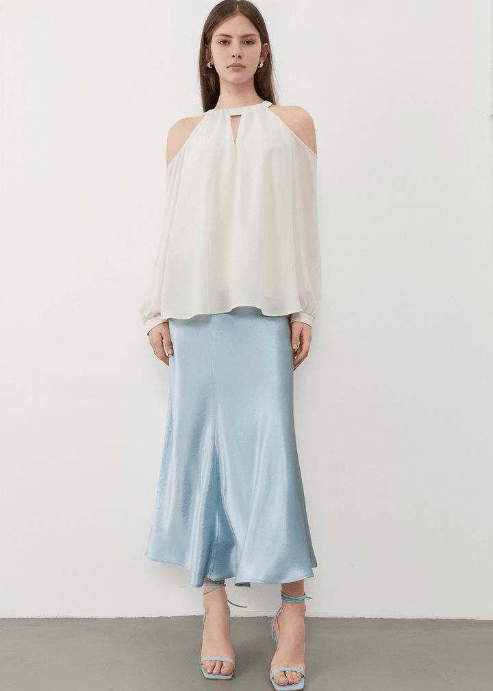 HALTER KEYHOLE COLD SHOULDER BLOUSE - Vera Lumina