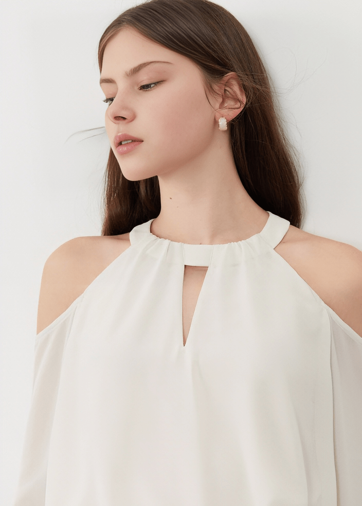 HALTER KEYHOLE COLD SHOULDER BLOUSE - Vera Lumina