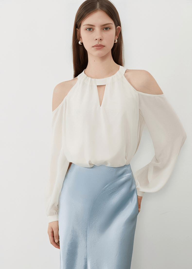 HALTER KEYHOLE COLD SHOULDER BLOUSE - Vera Lumina