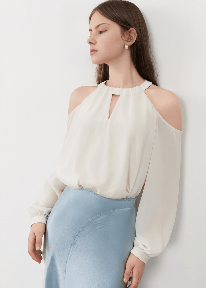 HALTER KEYHOLE COLD SHOULDER BLOUSE - Vera Lumina