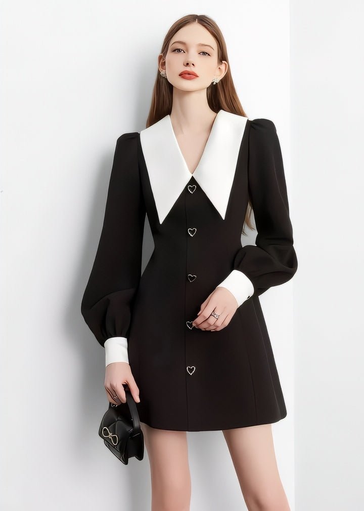Heart Button Big Collar Dress - Vera Lumina