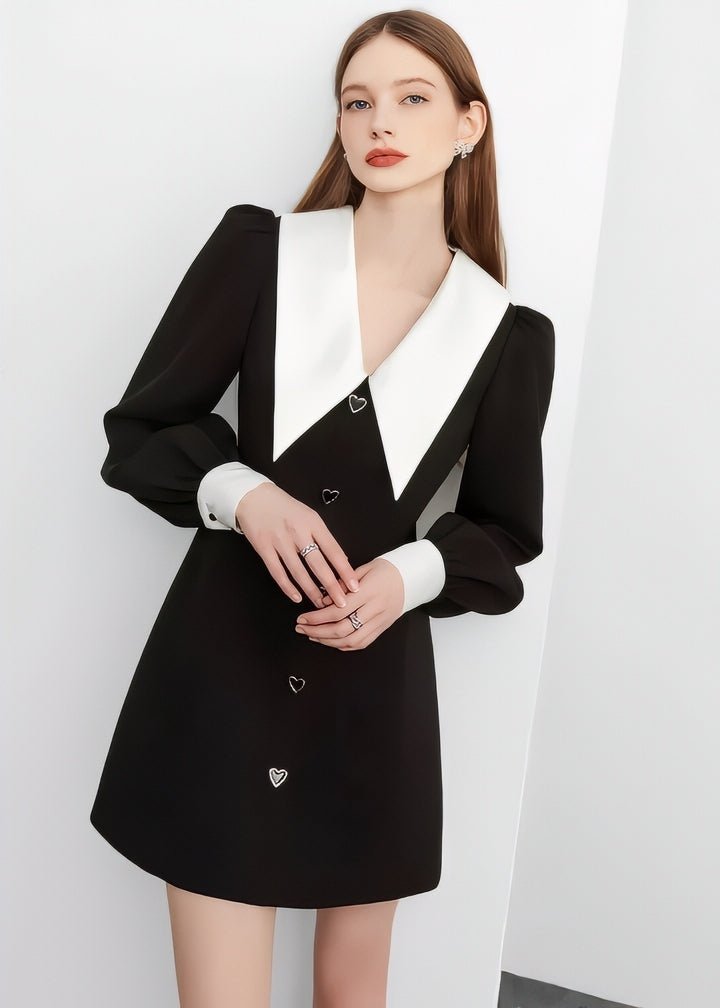 Heart Button Big Collar Dress - Vera Lumina
